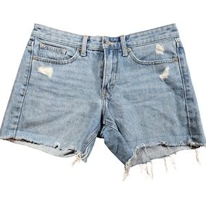 Lucky Brand Boyfriend Shorts Womens 6/28 Light Wash Distressed‎ Raw Hem Denim